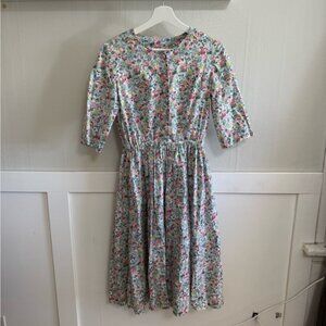 Vintage Floral Print Dress with 3/4 Sleeves